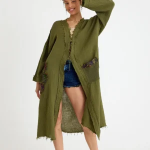 Müslin Bohem Kesim Saçaklı Kimono/Sabahlık